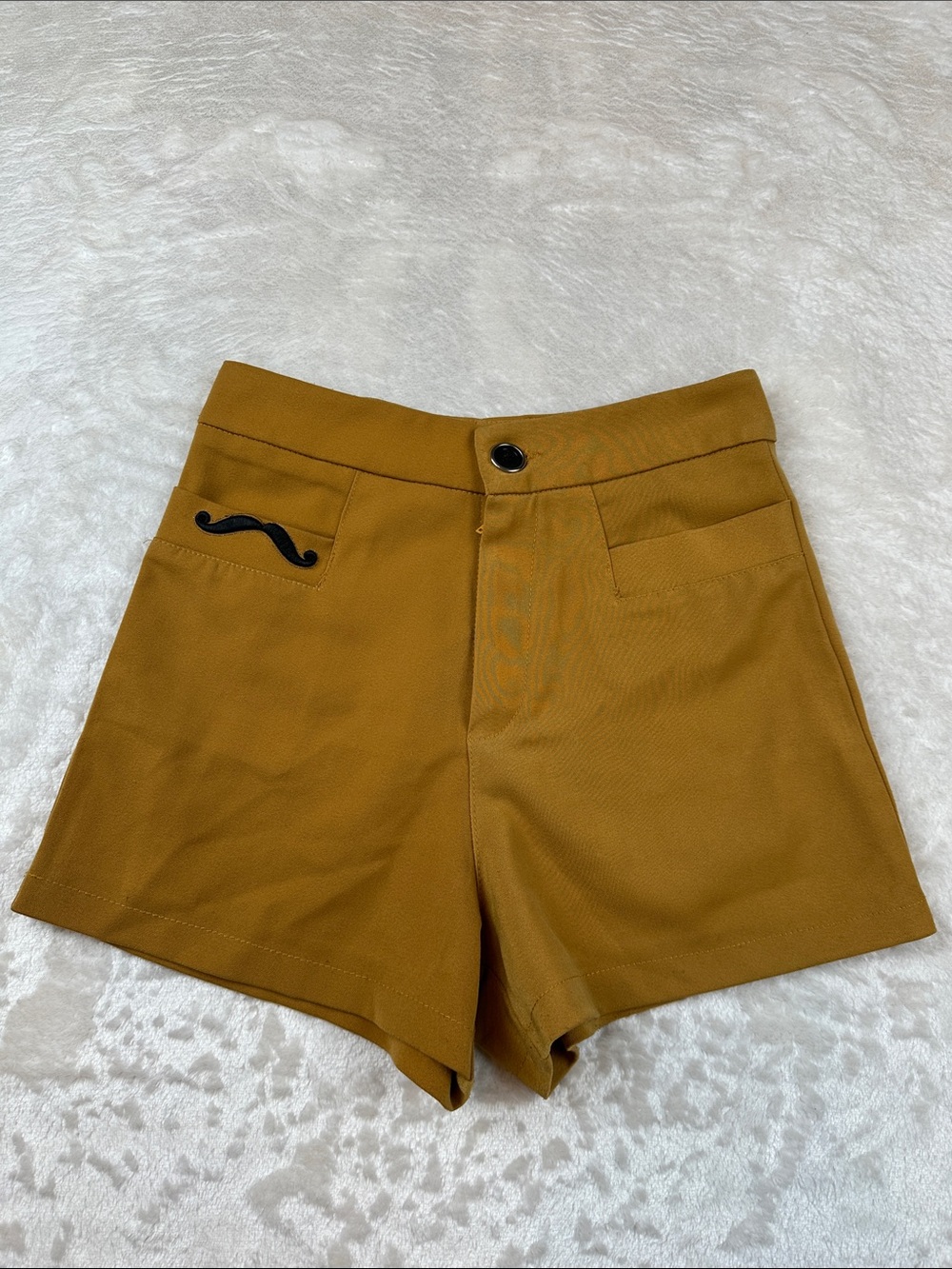 Women’s Flat-Front Shorts in Mustard with Decorative Black Accent